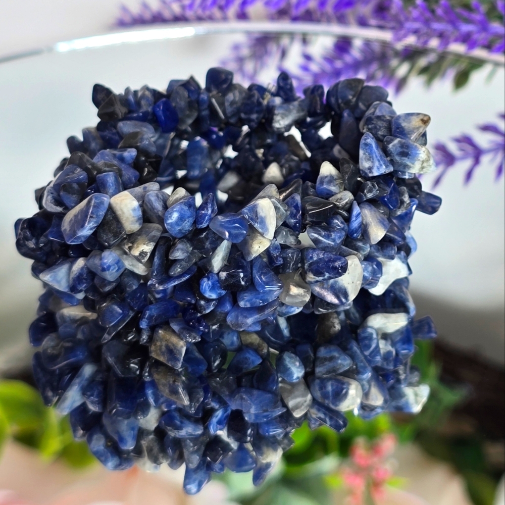 Thread of authentic Sodalite glass gemstone beads bracelet